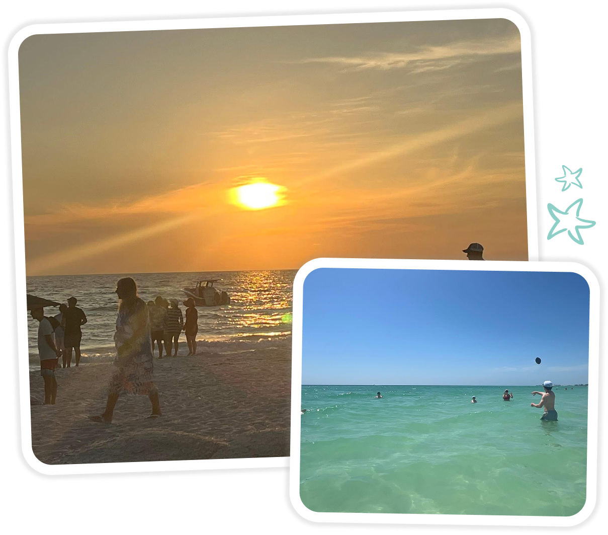 Beach sunset with silhouettes