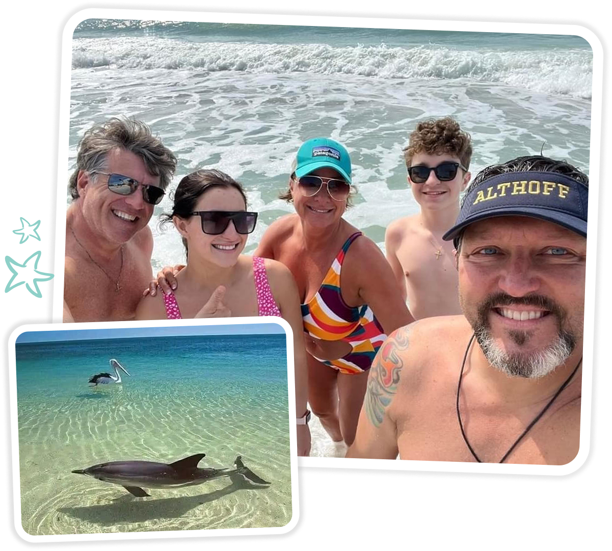 Group enjoying beach day with waves