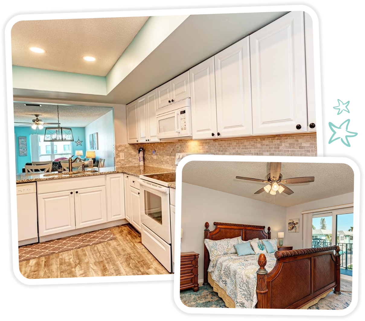 Modern kitchen and cozy bedroom design