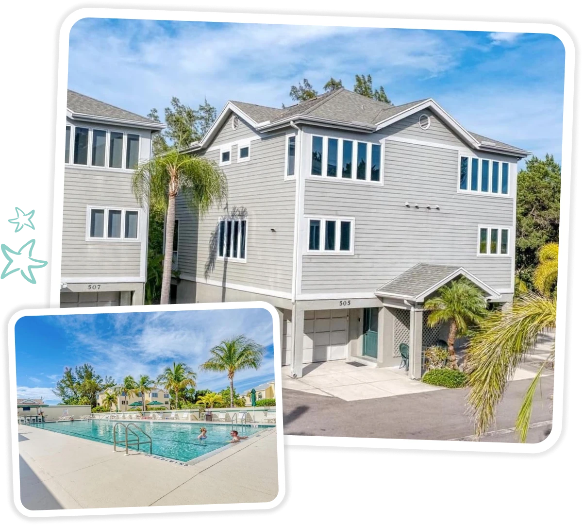 Swimming pool surrounded by palm trees