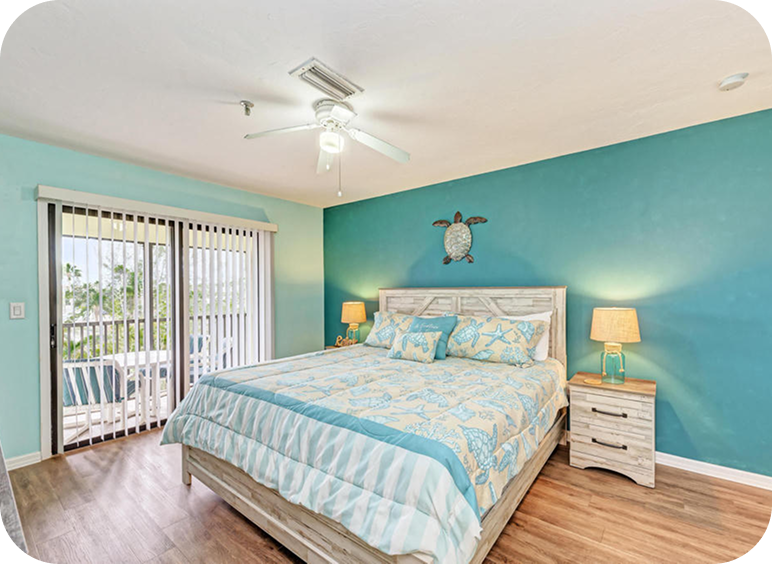 Bright bedroom with balcony view