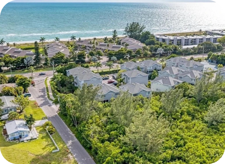Aerial view of seaside homes